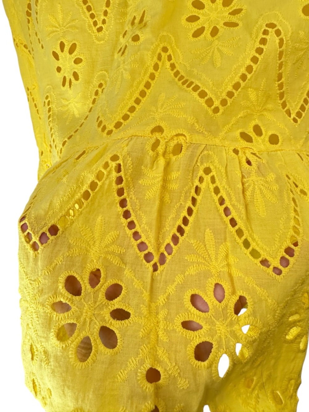 Valentina Naldi Eyelet High Low Dress Yellow Sleeveless Resort Medium Coastal - Picture 6 of 15